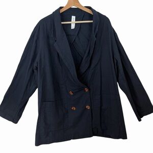 Amadi x Anthropologie Black Lightweight Linen Blazer Jacket Oversized Large Kaye